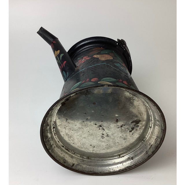 Metal Large Antique Black Hand Painted Toleware Coffee Pot For Sale - Image 7 of 8
