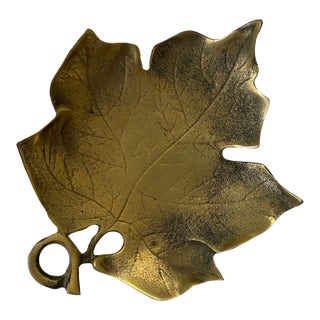 Vintage Solid Brass Maple Leaf Catchall Dish For Sale