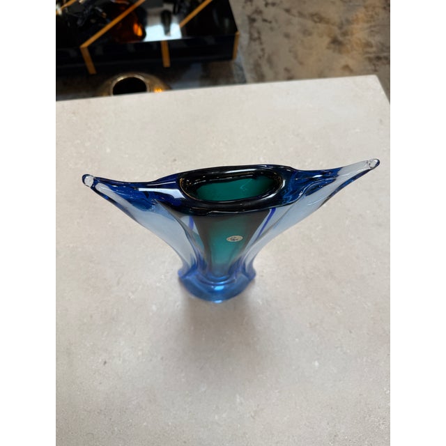 1970s Murano Sommerso Blue and Teal Art Glass Vase, Italy, Mid-Century For Sale - Image 5 of 9