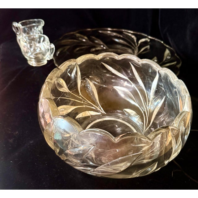 Mid 20th Century Mid 20th Century Indiana Glass Willow Punch Bowl Set With Cream and Sugar Set - Set of 4 For Sale - Image 5 of 12