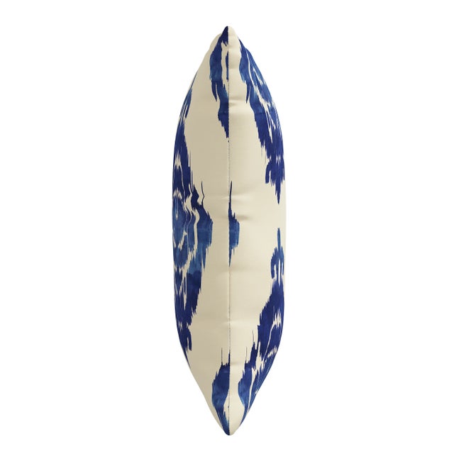 Spritely Home 22" Indoor/Outdoor Pillow in Blue Ikat Medallion For Sale - Image 4 of 6