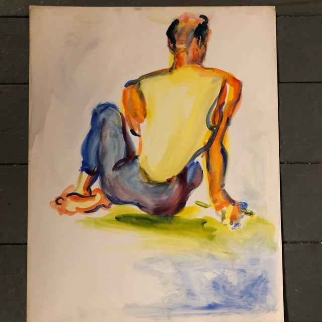 Gallery Wall Collection 5 Vintage 1970’s Original Male Study Watercolor Paintings- Set of 5 For Sale In Philadelphia - Image 6 of 10