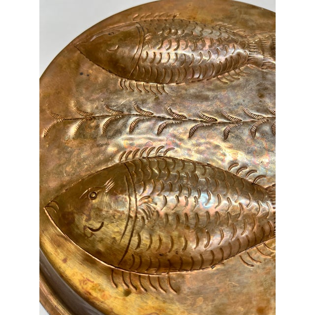 Mid-Century Modern Vintage Rustic Hammered Copper Fish Mold Pan For Sale - Image 3 of 5