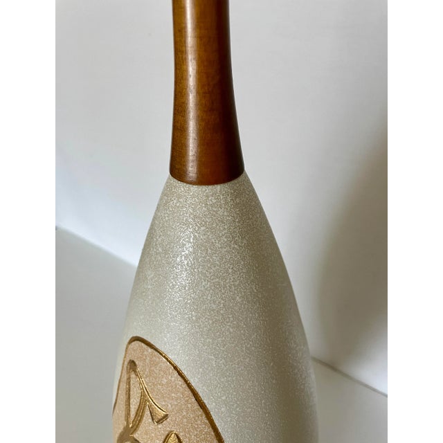 Cream Mid Century Danish Modern Ceramic Table Lamp Musical Instruments For Sale - Image 8 of 13