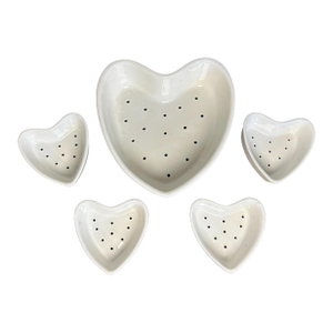 Set of 5 1990s Apilco French Heart Shaped Cheese Mold Strainers - Made in France