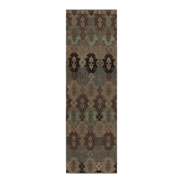 Vintage Distressed Runner Rug, Earthy Tones Geometric Floral Motifs – Rug & Kilim For Sale
