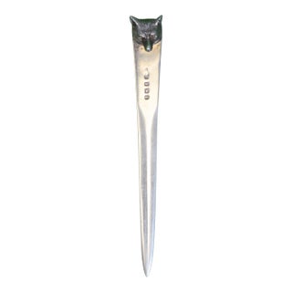 Abercrombie & Fitch Sterling Silver Fox Mask Letter Opener Made in England 1949 For Sale