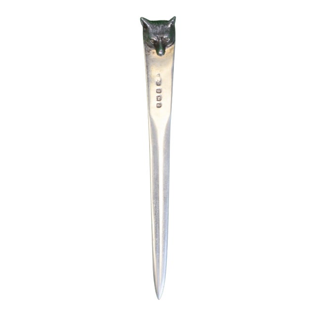 Abercrombie & Fitch Sterling Silver Fox Mask Letter Opener Made in England 1949 For Sale