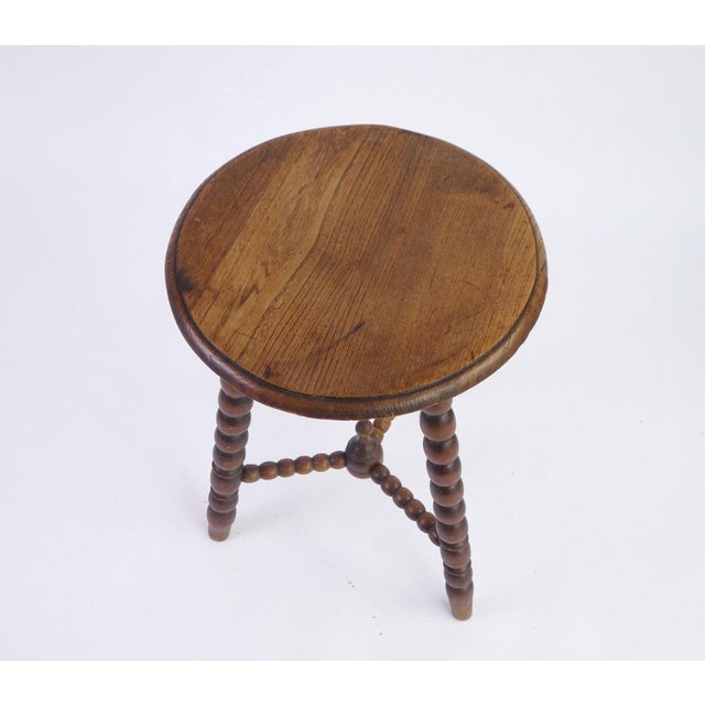 Antique French Round Wooden Bobbin Side Table or Stool, 1920s For Sale - Image 4 of 10