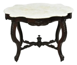 Antique Victorian Marble Turtle Top Mahogany Wood Parlor Center Table