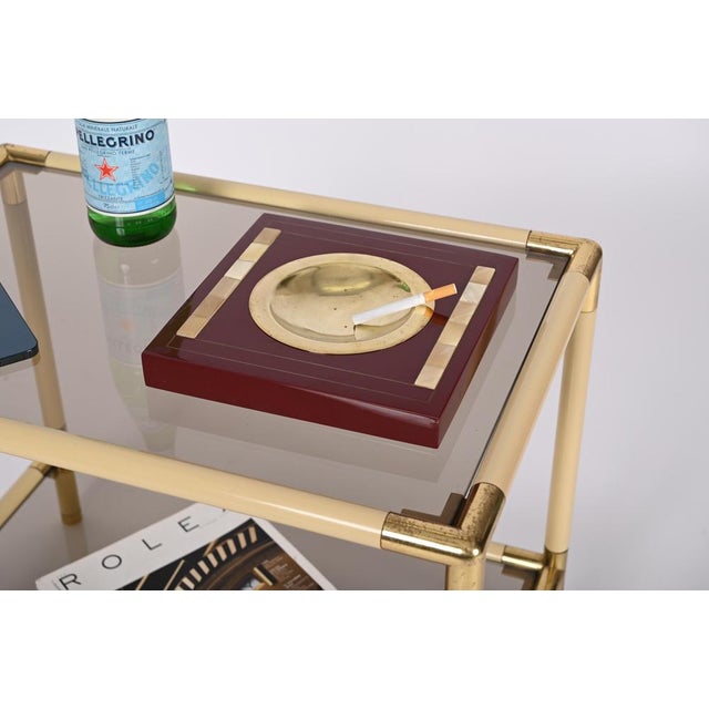 Mid-Century Burgundy Lacquer and Brass Vide-Poche from Dior, Italy, 1970s For Sale - Image 14 of 15