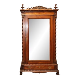 American Centennial Carved Mahogany Mirrored Chippendale Armoire Wardrobe 1870s For Sale