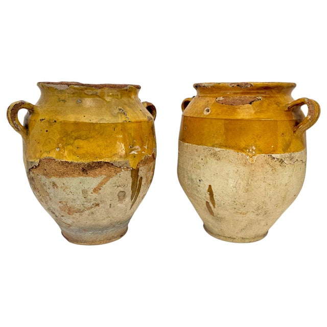19th-Century Southern French Yellow-Glazed Terracotta Confit Pots - Pair For Sale - Image 9 of 15