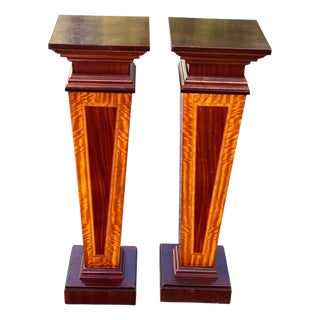 Late 20th Century Pair Mahogany Inlaid Pedestals For Sale