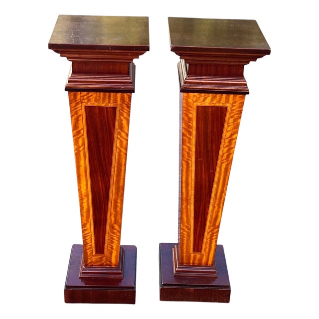 Late 20th Century Pair Mahogany Inlaid Pedestals For Sale