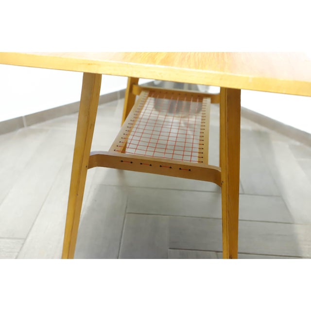 Brussels Table with Red Woven Shelf by Dřevopodnik Holešov, 1960s For Sale - Image 11 of 14