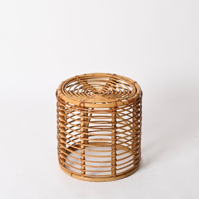Mid-Century Modern Rattan and Wicker Round Pouf by Tito Agnoli, Italy, 1960s For Sale - Image 10 of 13
