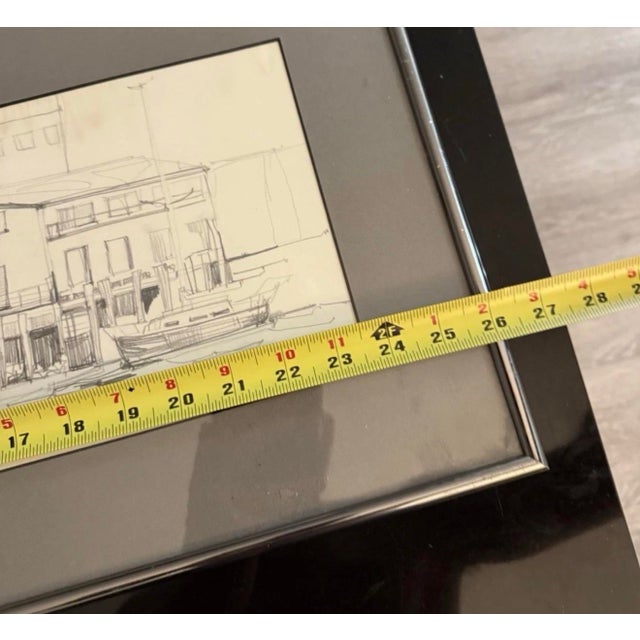Wood 1988 Signed Drake Drawing Fisherman’s Wharf San Francisco With Frame For Sale - Image 7 of 7
