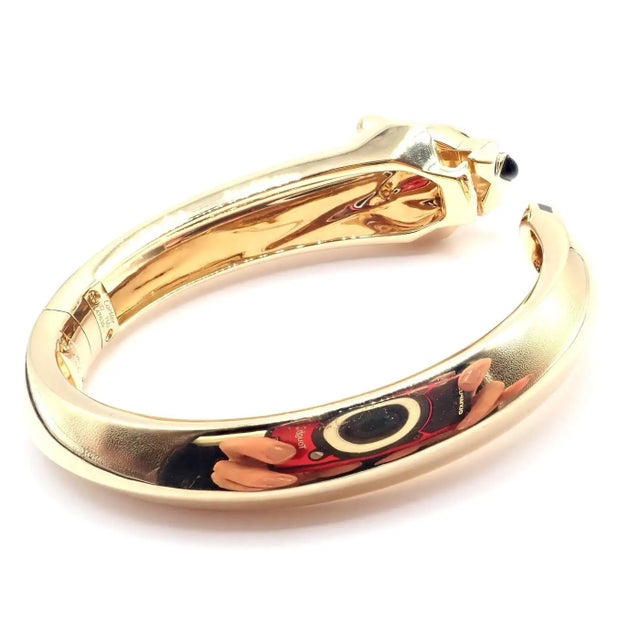 Cartier Panther Panthere Tavorite Onyx Yellow Gold Size 16 Bangle Bracelet For Sale - Image 10 of 13