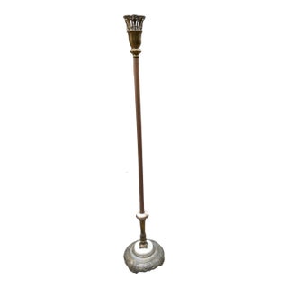 Tall Vintage MCM Floor Lamp With Marble and Brass Base For Sale