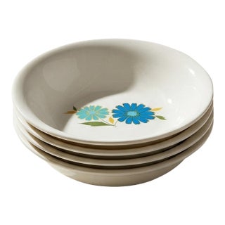 Mid Century American Ironstone Blue Flower Small Bowls - Set of 4 For Sale