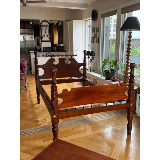 Antique Mahogany 4 Poster Rope Bedframe with wooden pegs and side rails in excellent condition. Handcrafted by rural Pa....