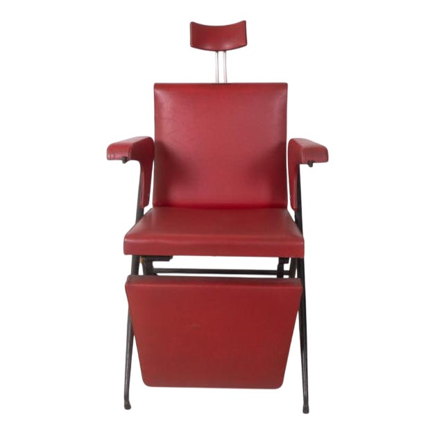 Vintage Real Dorica Hairdresser Chair in Red Faux Leather, 1960s For Sale