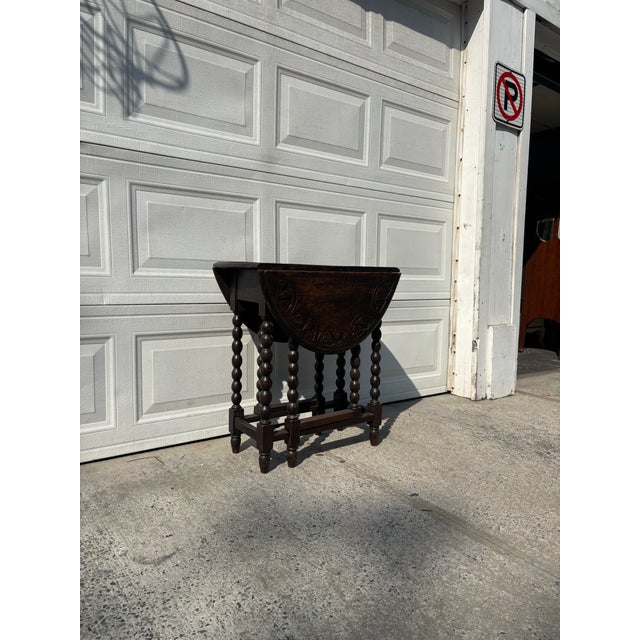 Arts & Crafts English Arts & Crafts Oak Barley Twist Gateleg Drop Leaf Table For Sale - Image 3 of 11