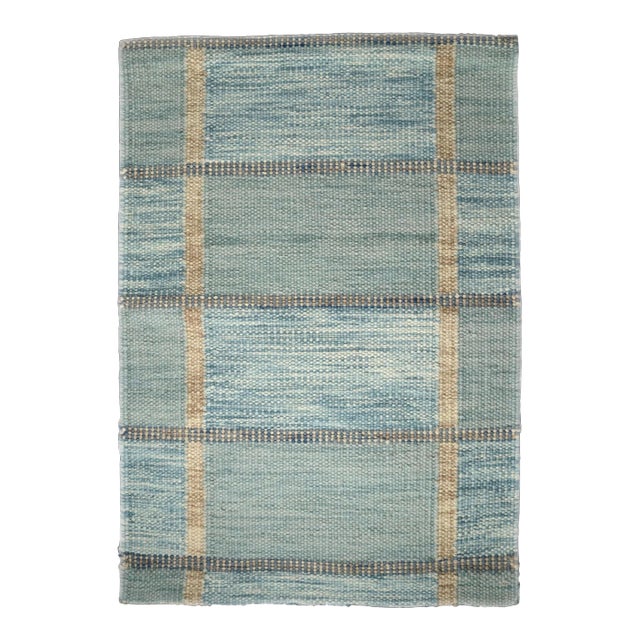 Freya Geometric Rug by Celerie Kemble for Chairish in Soft Blues, 2'6"x12' For Sale