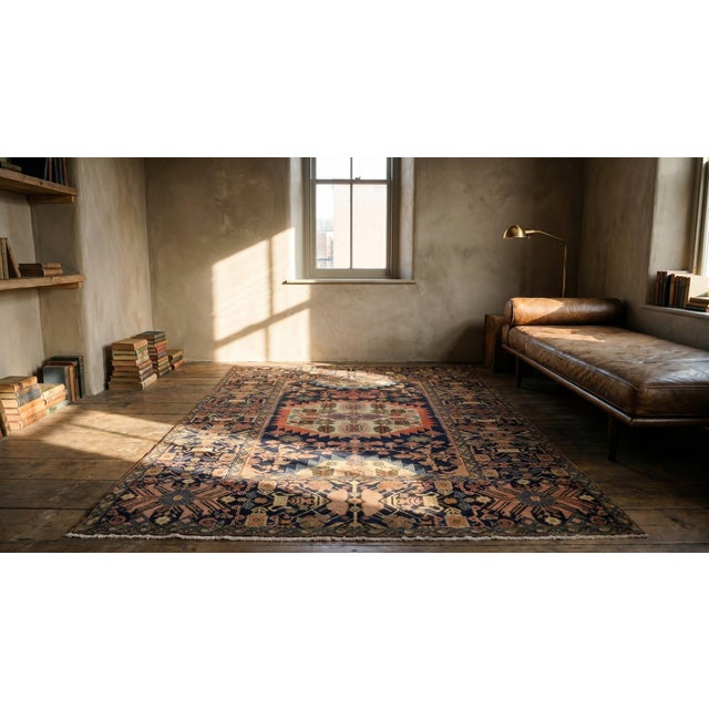 Navy Blue 1880s Blue Navy Geometric Tribal Antique Persian Farahan Rug 4'2" X 6'3" Handknotted Wool Carpet For Sale - Image 8 of 9