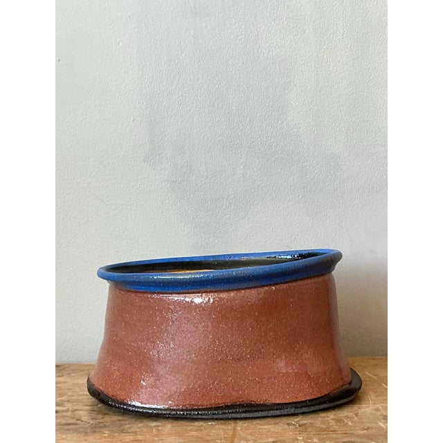 Ceramic Vintage Boho Studio Pottery Oval Bowl For Sale - Image 7 of 9
