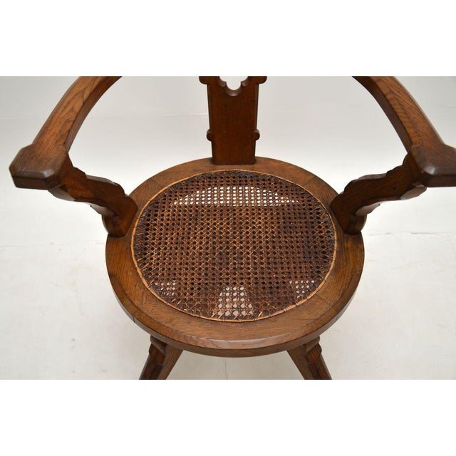 Antique Victorian Gothic Revival Oak Swivel Chair, 1870s For Sale - Image 9 of 11