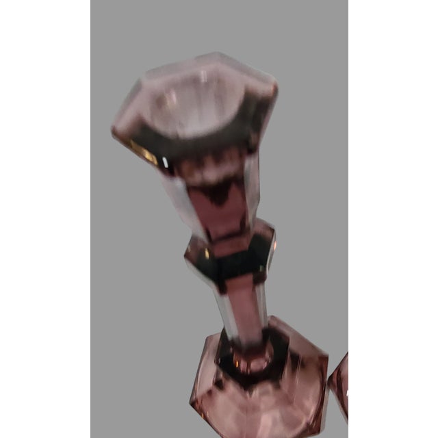 Purple Vintage Pair Purple Pressed Glass Candlesticks For Sale - Image 8 of 9