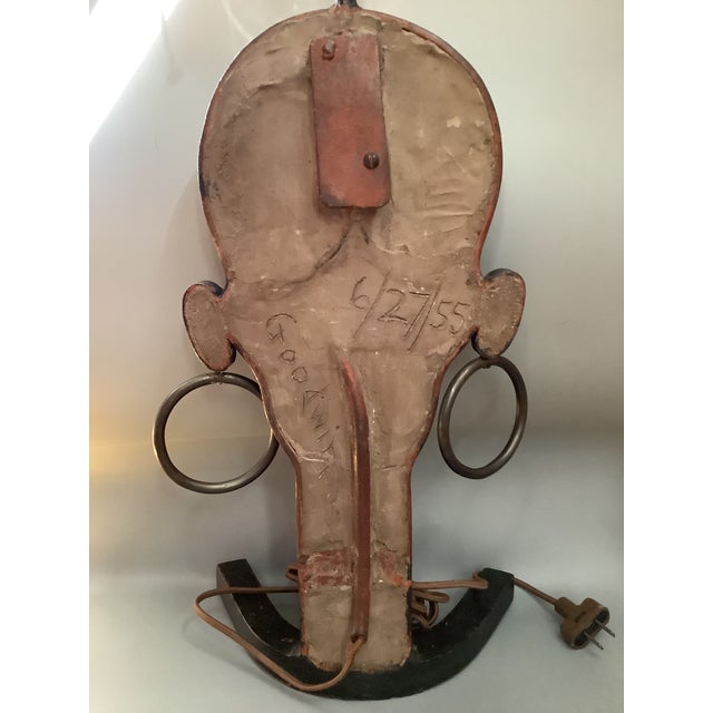 Brown Vintage 1955 Goodwin Artist Signed Handcrafted African Face Iron and Clay Lamp For Sale - Image 8 of 12