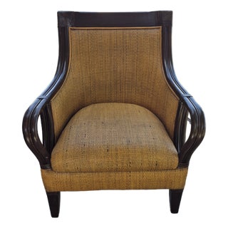 Mid 20th Century British Colonial Style Woven Rattan Wingback Armchair For Sale