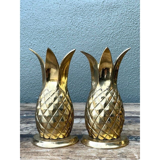 Vintage Polished Brass Pineapple Bookends - Set of 2 For Sale - Image 10 of 12