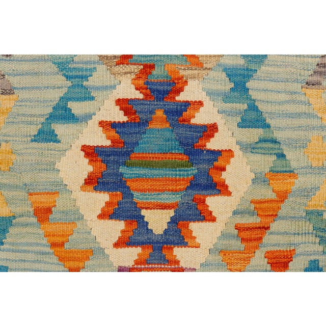 Southwestern Kilim Blue Beige Hand-Woven Wool Rug 2'0'' X 3'1'' For Sale - Image 4 of 9