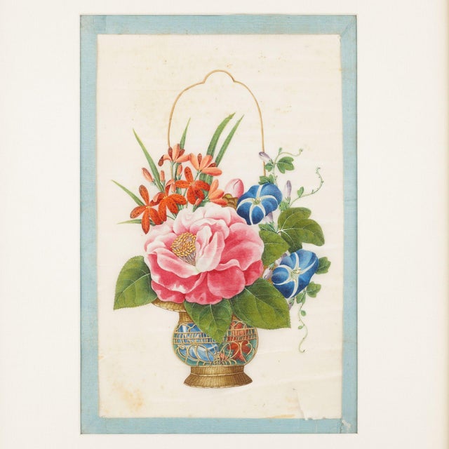 Chinese Pair of Chinese Botanical Paintings by Sunqua, C. 1800-50 For Sale - Image 3 of 12