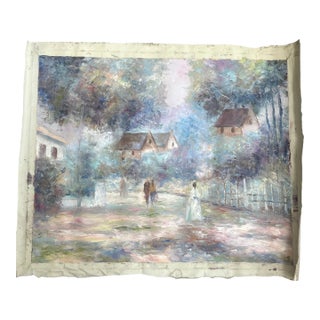 1950’s Impressionist Summer Village Painting on Canvas For Sale