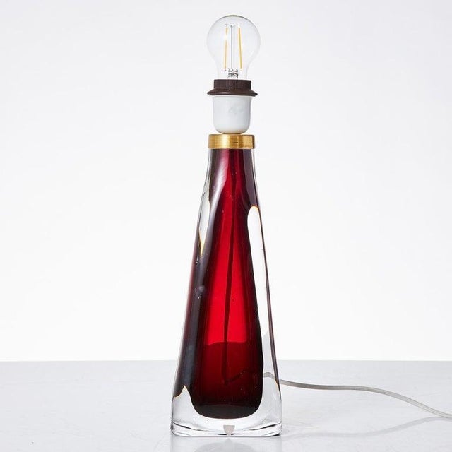 1960s Ruby Red Glass Table Lamp by Carl Fagerlund for Orrefors, Sweden, 1960s For Sale - Image 5 of 9
