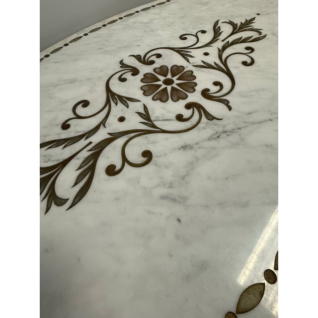 Mid 20th Century Rococo Etched Floral Motif Marble Top Giltwood Coffee Table For Sale - Image 9 of 10
