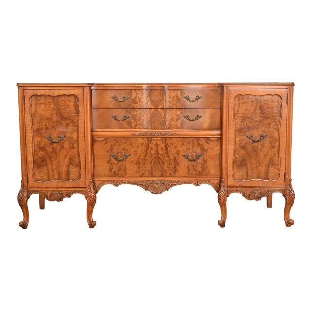 Romweber French Provincial Louis XV Burl Wood Sideboard or Bar Cabinet, Circa 1920s For Sale