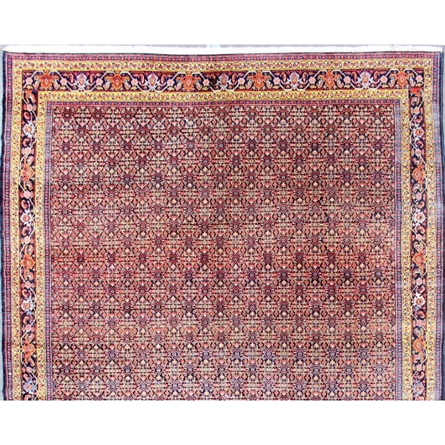 Antique Persian Fine Senneh Rug With All-Over Geometric Design in Blue Background For Sale - Image 4 of 13