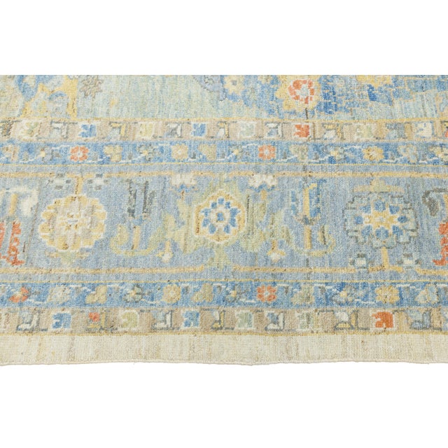 12 X 16 Modern Sultanabad Hand-Knotted Wool Rug – Sky Blue & Goldenrod Floral For Sale - Image 11 of 11