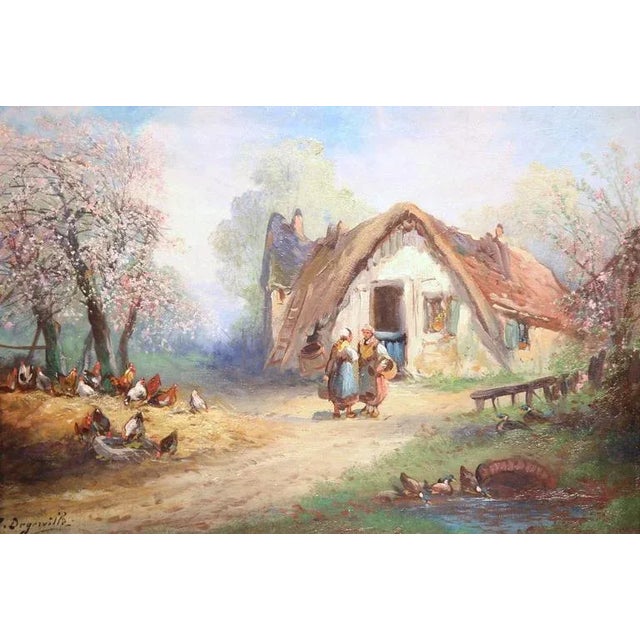 Mid 19th Century 19th Century French Rural Farm Scene Oil Painting Signed A. Degerville For Sale - Image 5 of 9