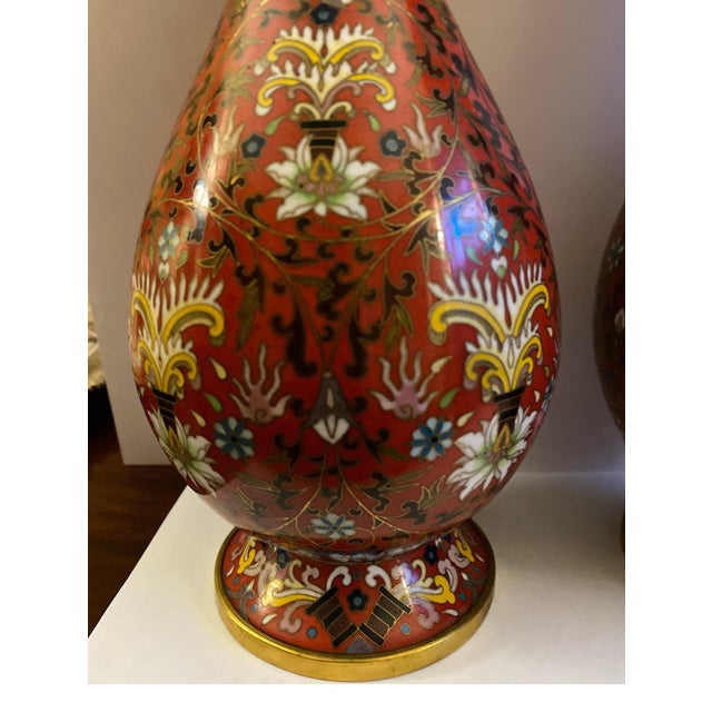 Japanese Pair of Gilt and Cloisonné Enamel Vases For Sale - Image 3 of 9