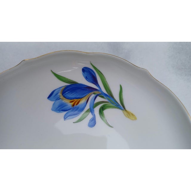 Porcelain Tea Cup and Saucer with Hand-Painted Blue Crocus from Meissen, 1960, Set of 2 For Sale - Image 11 of 17