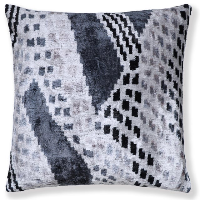 Monochrome Silk Velvet Throw Pillow 20x20 | Handmade Contemporary Designer Accent For Sale - Image 4 of 7