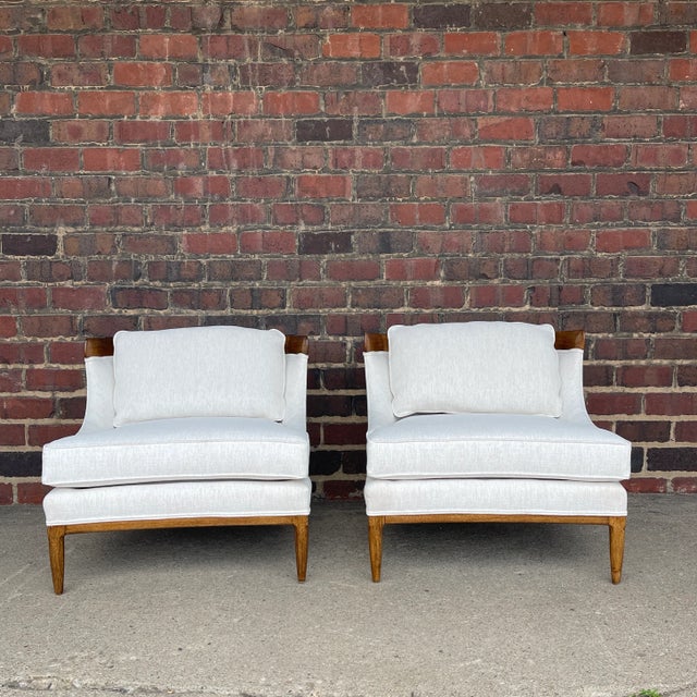 Mid-Century Modern Tomlinson Sophisticate Slipper Chairs Refinished and Reupholstered in Crypton Fabric For Sale - Image 3 of 13