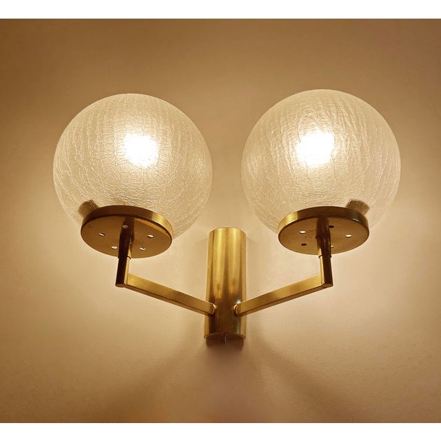 Vintage Double Glass Brass Sconces, Set of 2 For Sale - Image 12 of 18